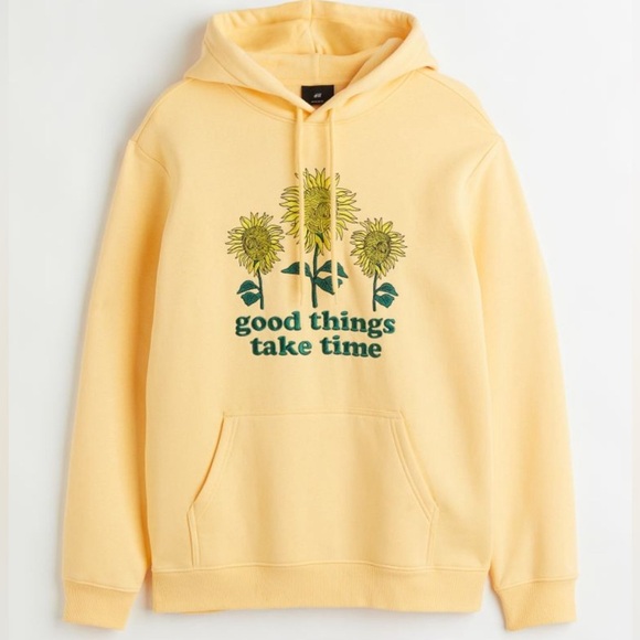 H&M Tops - H&M Women’s Regular Fit Casual Hoodie In Yellow “Good Things Take Time” Size M
